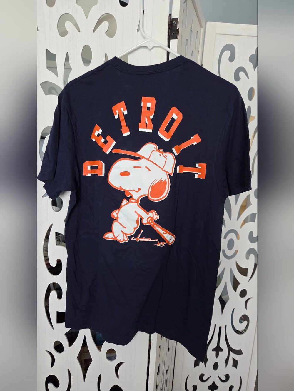 Peanuts Snoopy Detroit Baseball Graphic Tee Medium NWOT Navy Blue Team Merch